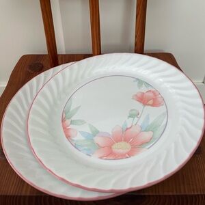 New! Set of 2 Corelle by Corning Peony Swirl Dinner Plate Pink Edge Vintage